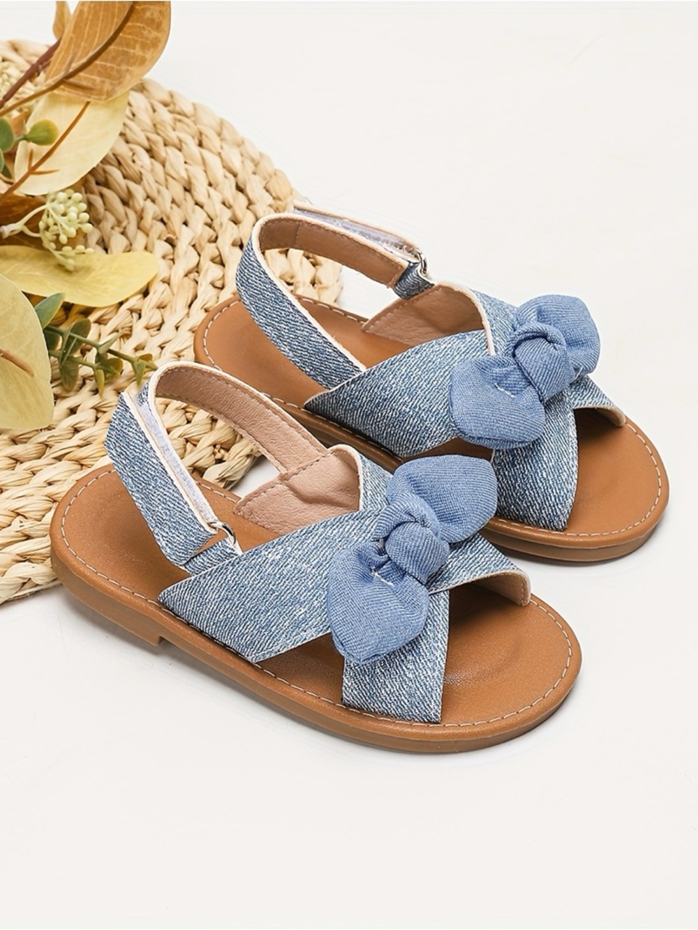 NEW IN BOX Baby girl size 4 Blue Denim Knot Sandals with Adjustable Ankle Strap
